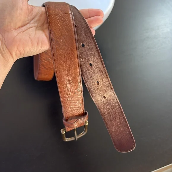 Tecovas ostrich Brown Leather Belt with Brass Buckle - Picture 11 of 16